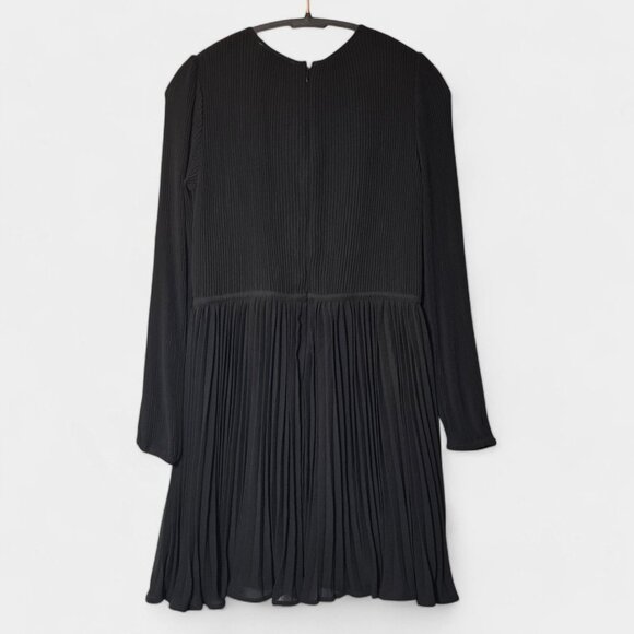 Michael Kors Pleated Mini Dress Black PM Long Sleeves Flowy Wedding Guest NWT - Picture 7 of 12